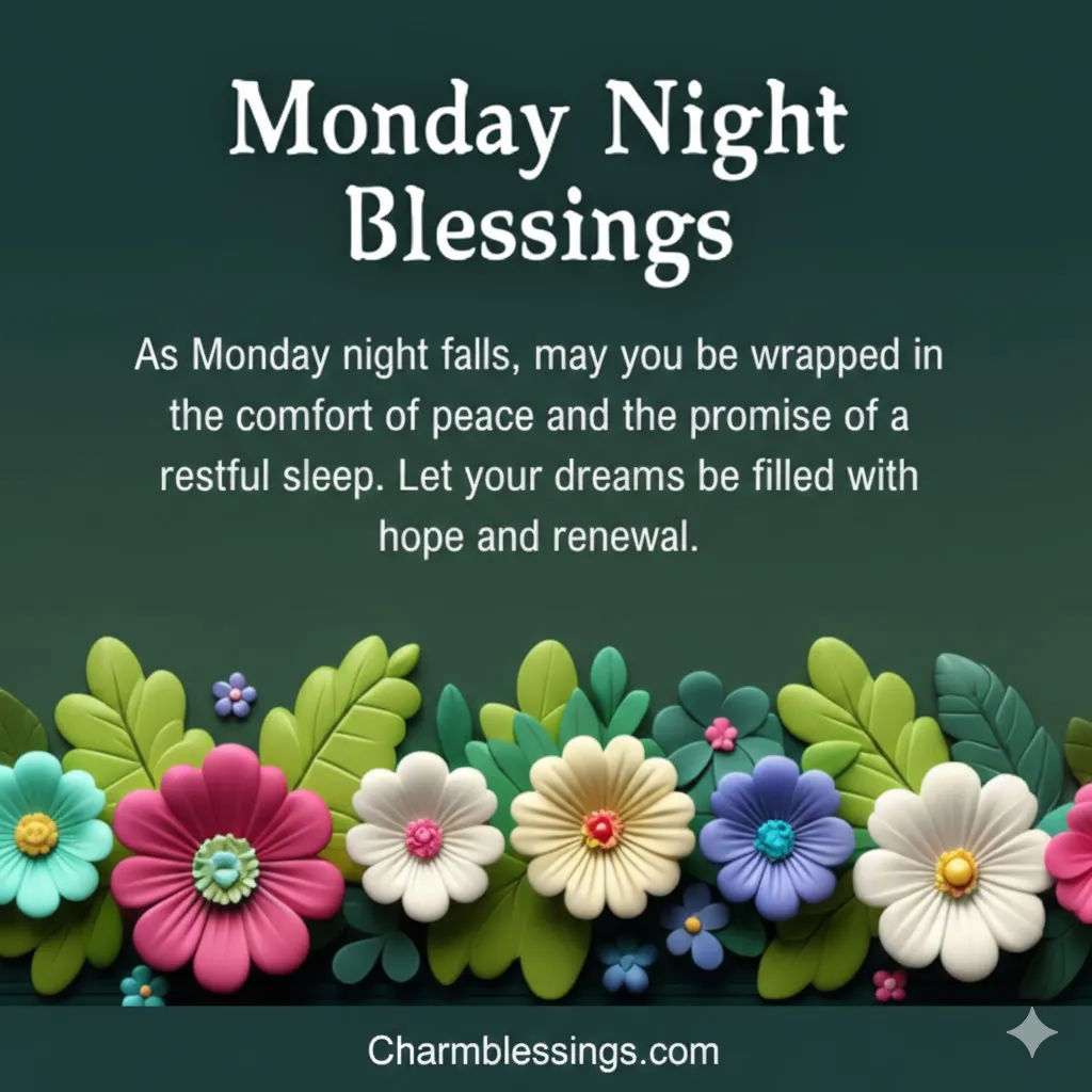 Monday Evening night Blessing prayers Quotes Image charmblessings