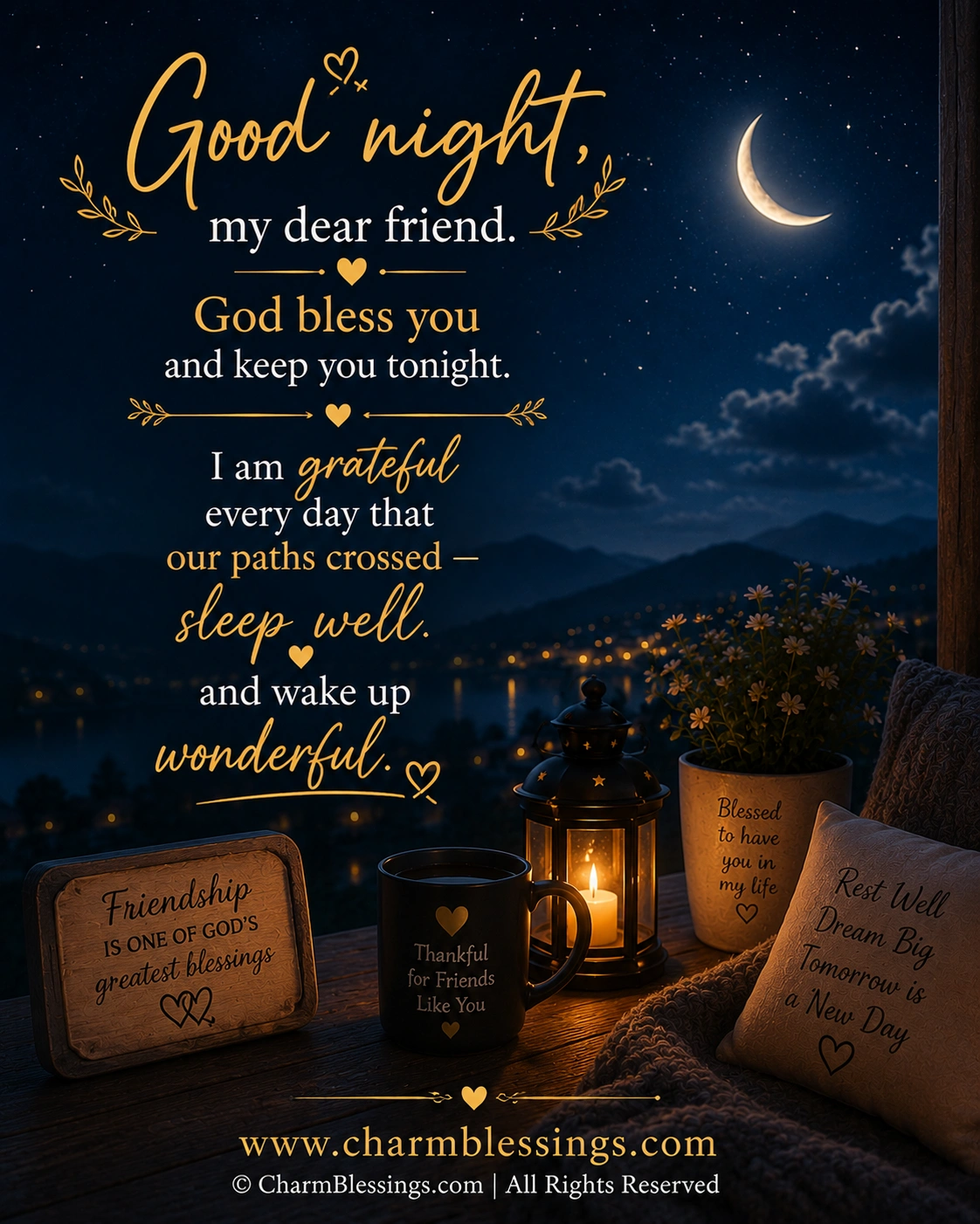 Good night, my dear friend image charmblessings
