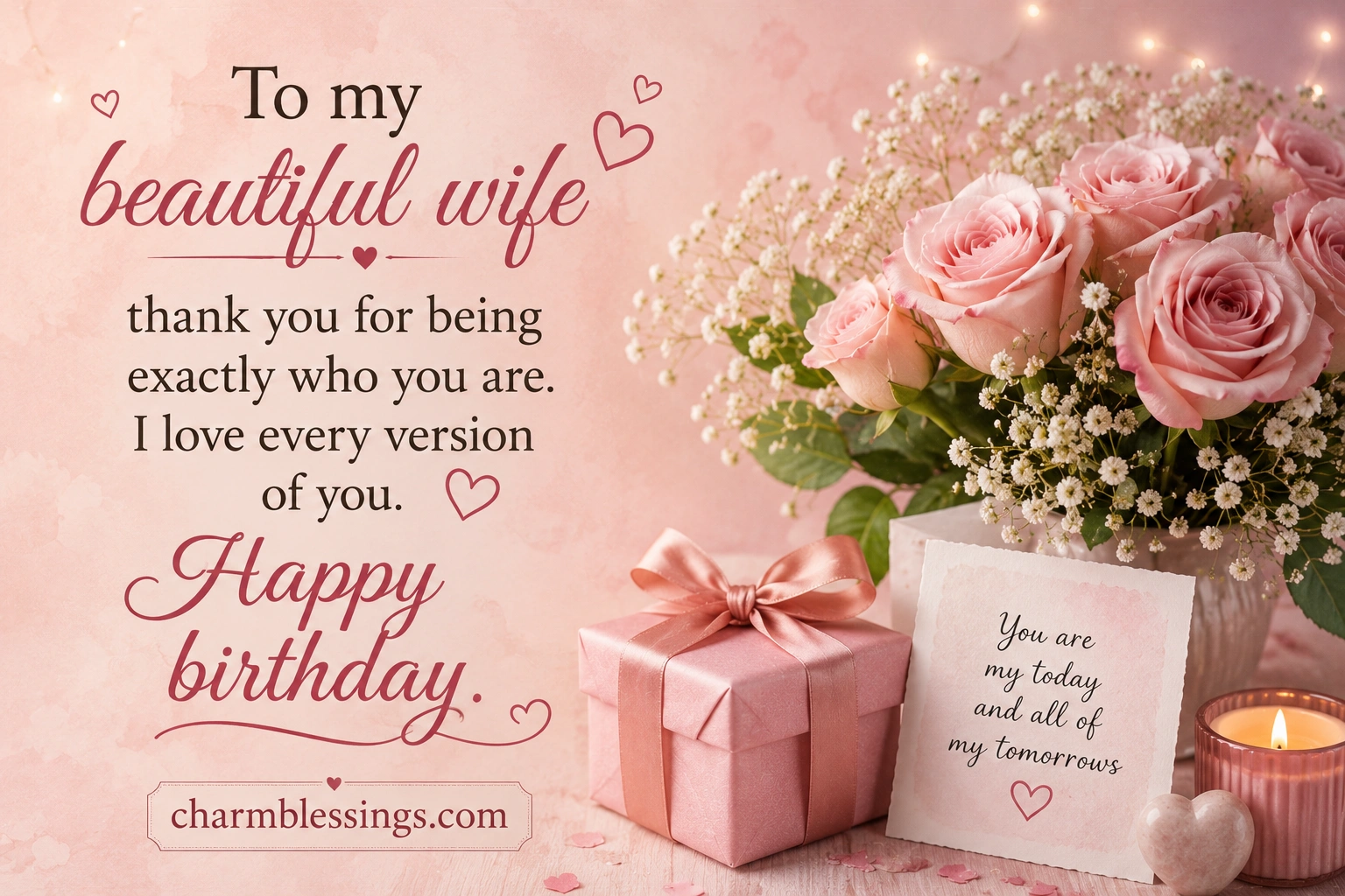 Heartfelt Birthday Wishes for Wife ,Romantic Birthday Wishes for Wife from Husband image by charmblessings.com