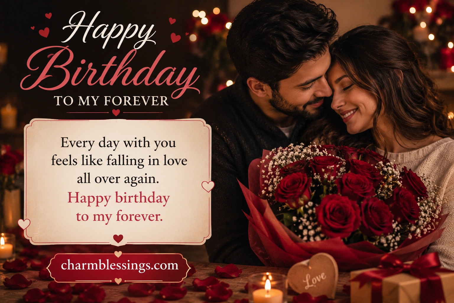 Romantic happy Birthday Wishes for Wife from Husband image by charmblessings.com