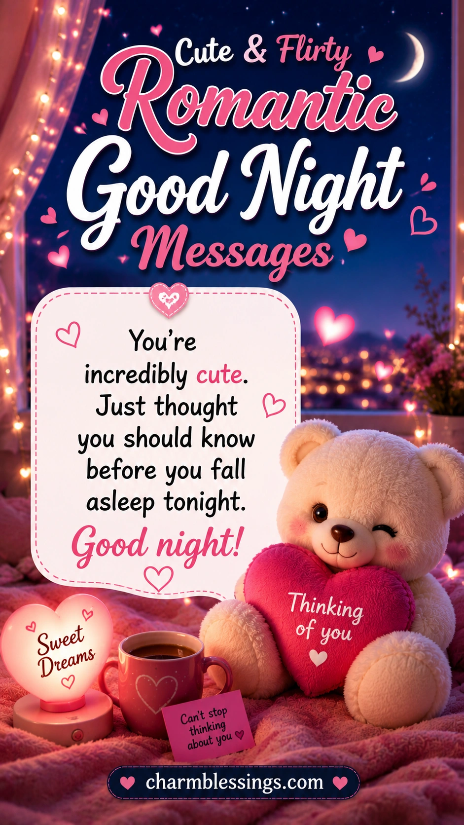 Cute & Flirty Romantic Good Night Messages by charmblessings.com