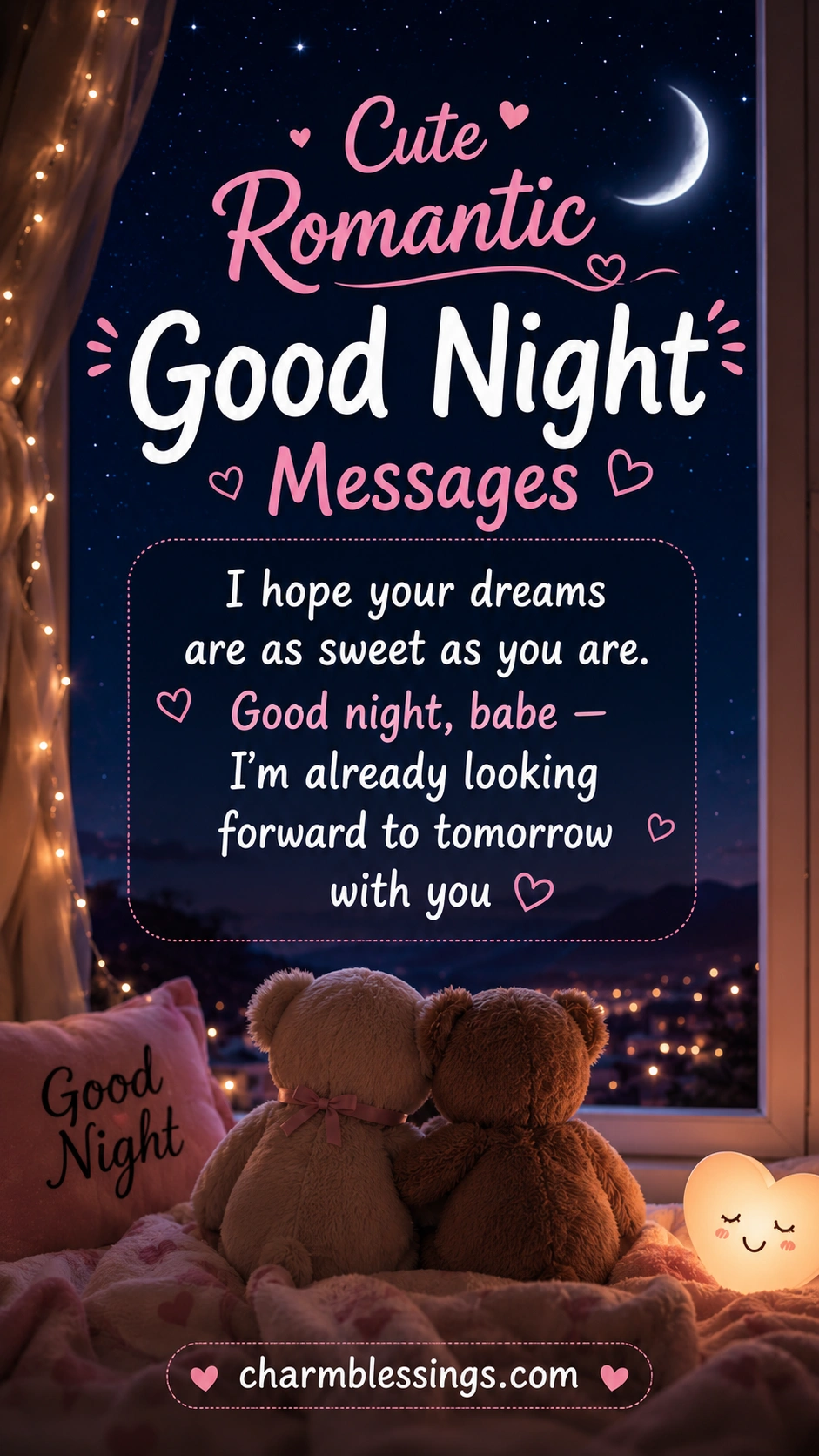 Cute Romantic Good Night Messages by charmblessings.com