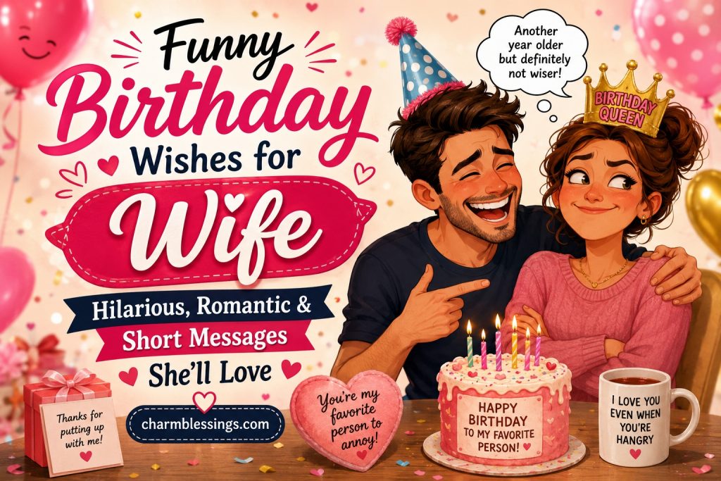 Funny Birthday Wishes for Wife, Soulmate Funny Birthday Wishes,Funny Happy Birthday Wishes for Wife, Funny Birthday Wishes for Wife from Husband by charmblessings.com