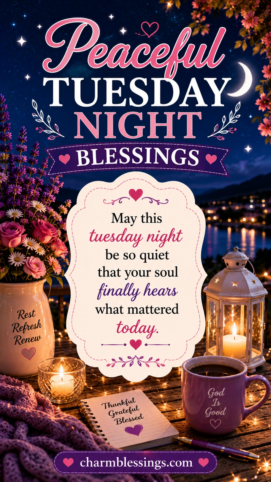 Peaceful tuesday night blessings — blessed tuesday evening images by charmblessings.com