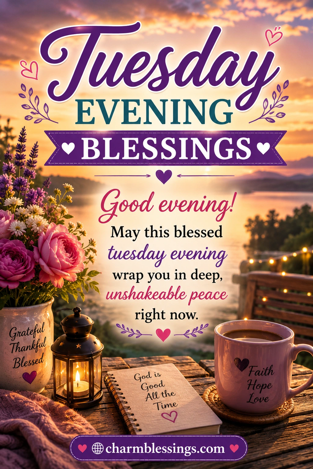 peaceful tuesday evening blessings — tuesday evening blessings images by charmblessings.com
